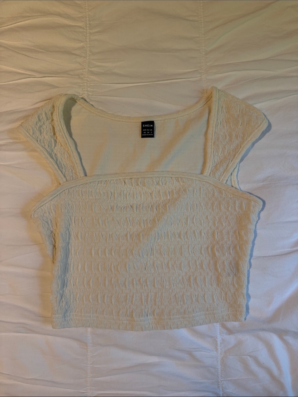 SHEIN Cream Textured Square-Cut Crop Top with Wide Straps